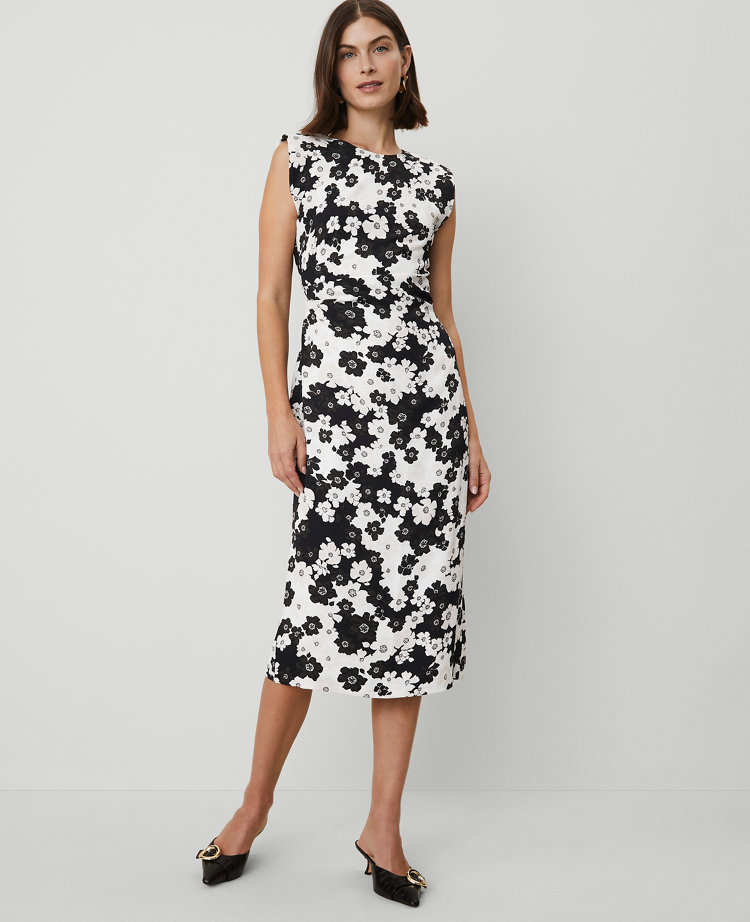 Ann Taylor Floral Cap Sleeve Sheath Dress Black Women's