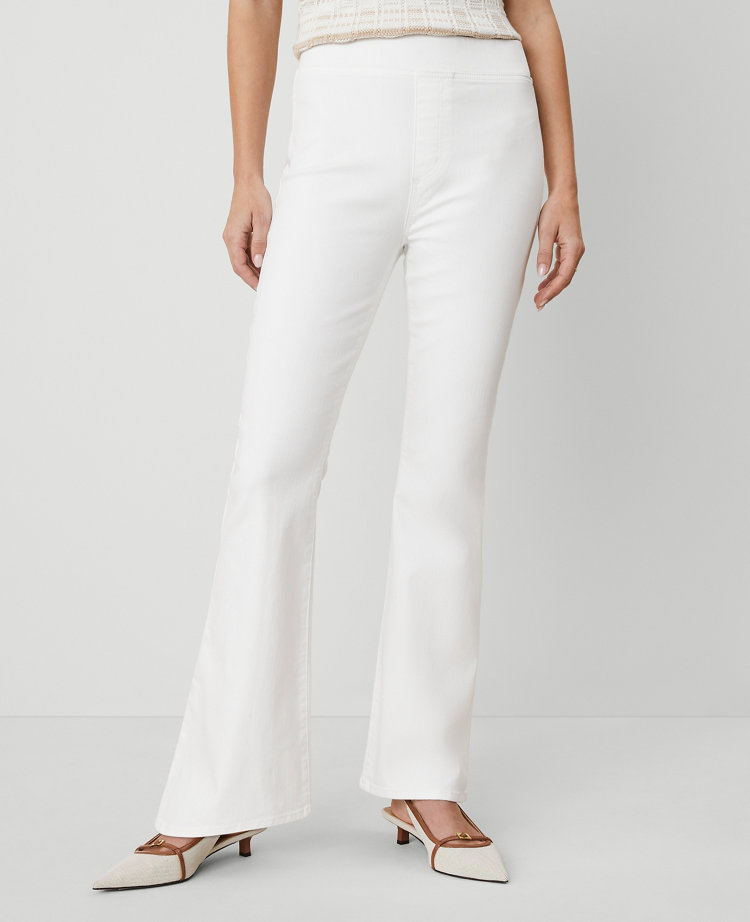 Ann Taylor The Petite Pull-On Flare Jean — Curvy Fit White Women's