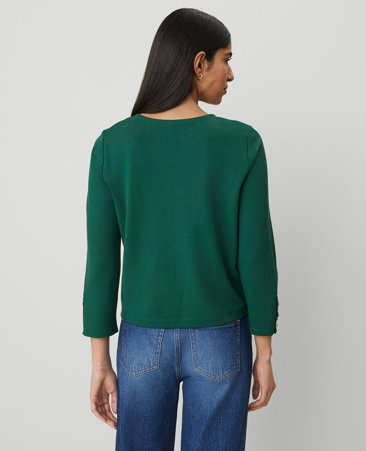 Ann Taylor Ponte Button Cuff Top Fresh Evergreen Women's