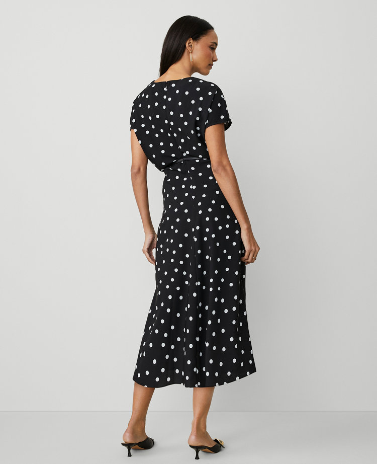 Ann Taylor Petite Dotted Crepe Column Midi Dress Black Women's