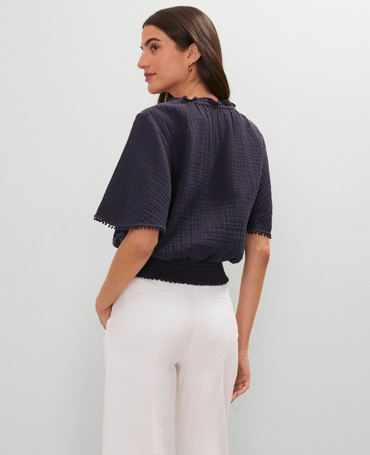 Weekend Collection Linen Blend Tie Neck Blouse