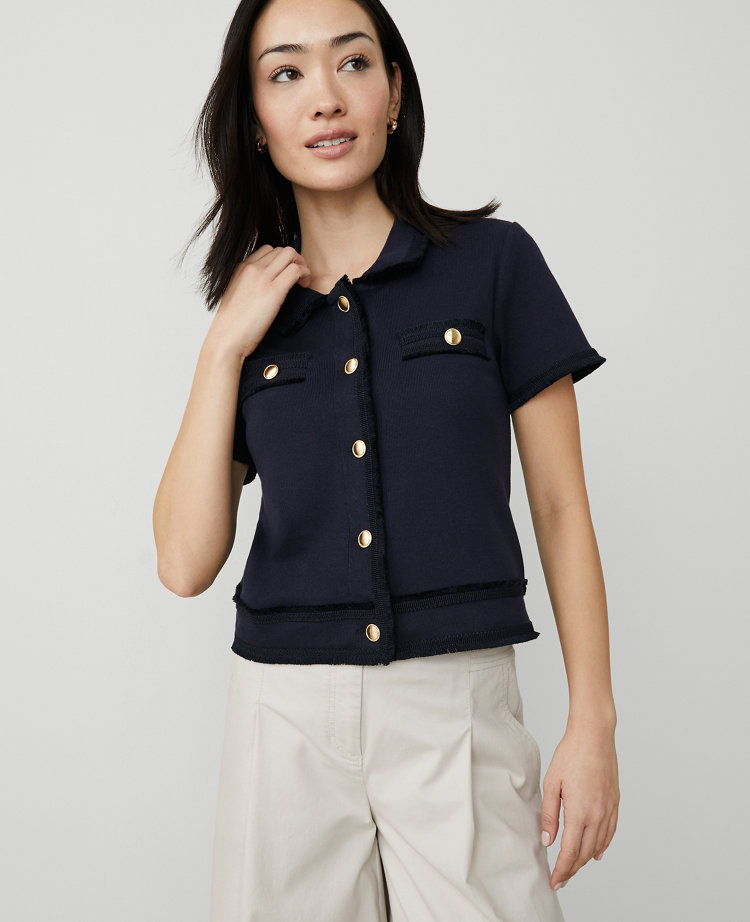 Petite Tipped Fringe Button Top