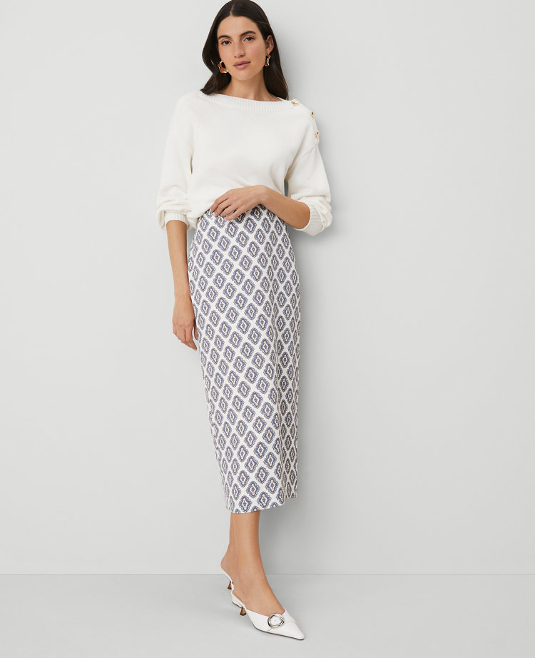 Ann Taylor Foulard Column Midi Skirt Winter White Women's