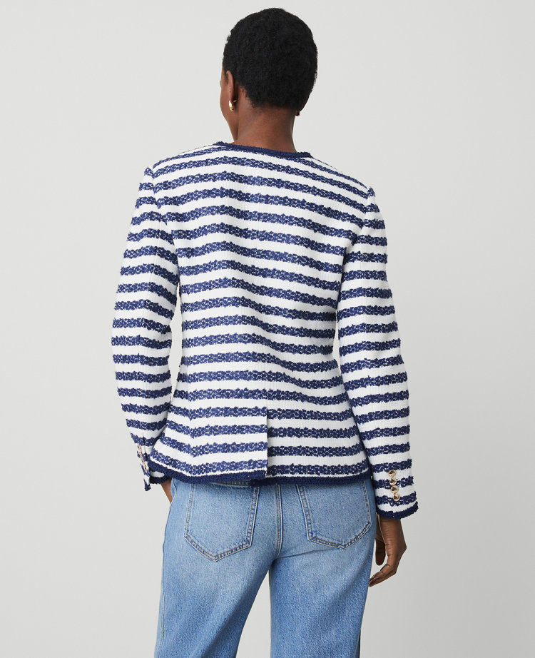 Striped Boucle Tweed Fitted Jacket