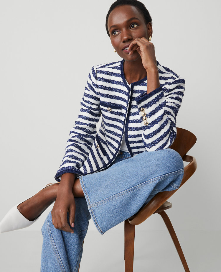 Striped Boucle Tweed Fitted Jacket