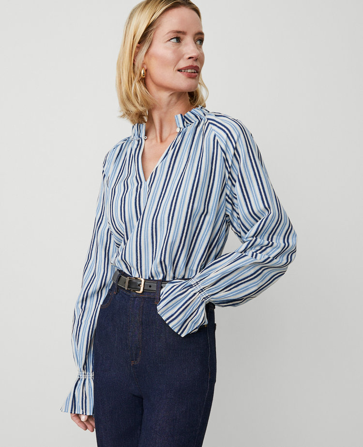 Striped Ruffle Raglan Popover