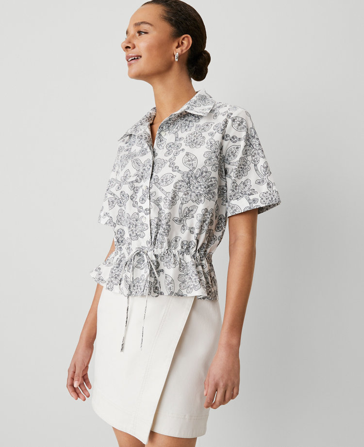 Paisley Tie Waist Peplum Shirt