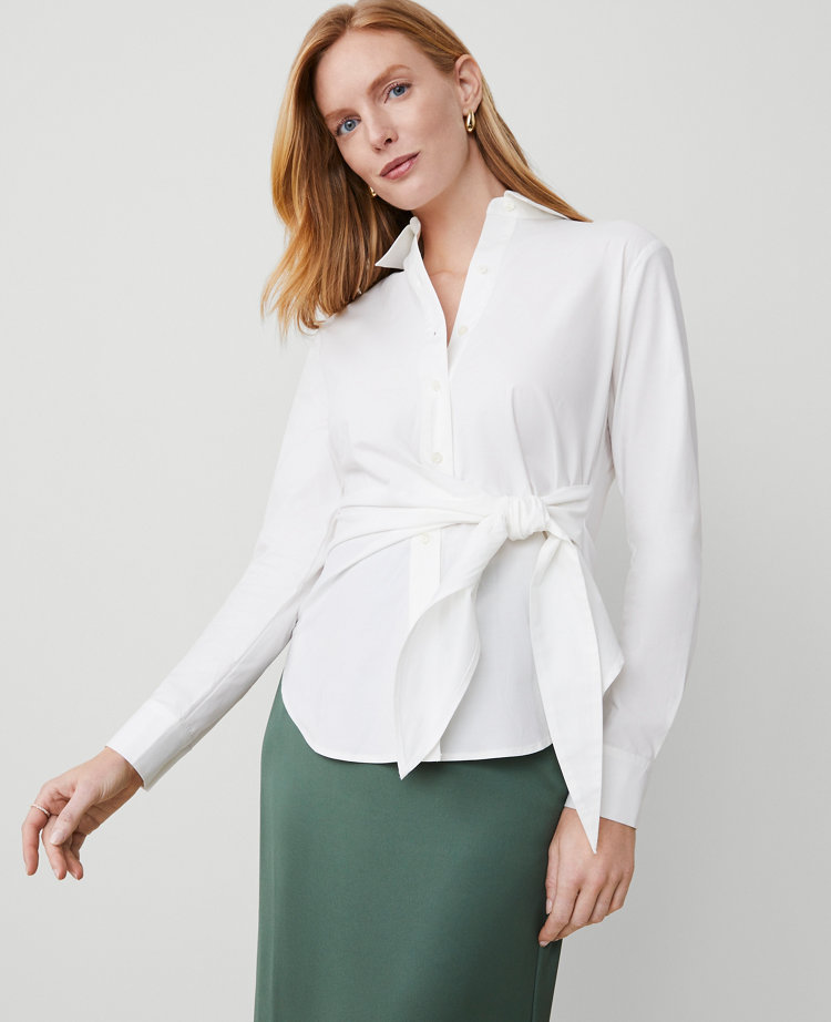 Ann Taylor Side-Tie Shirt White Women's