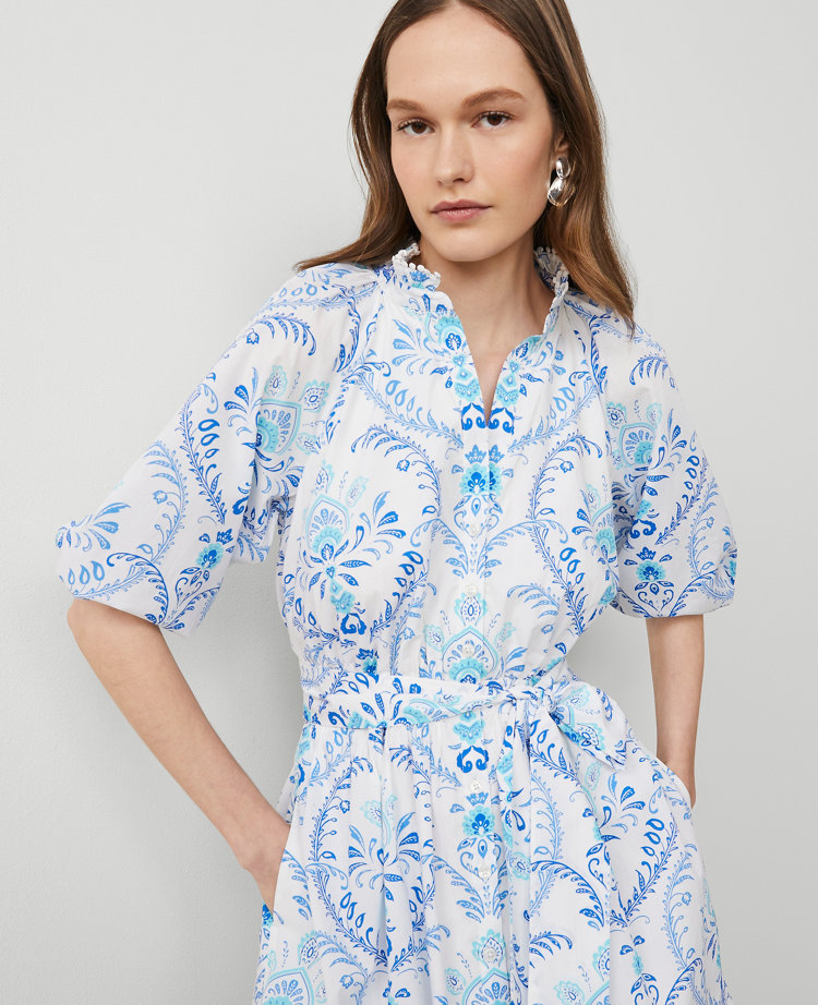 Petite Floral Split Neck Flare Dress