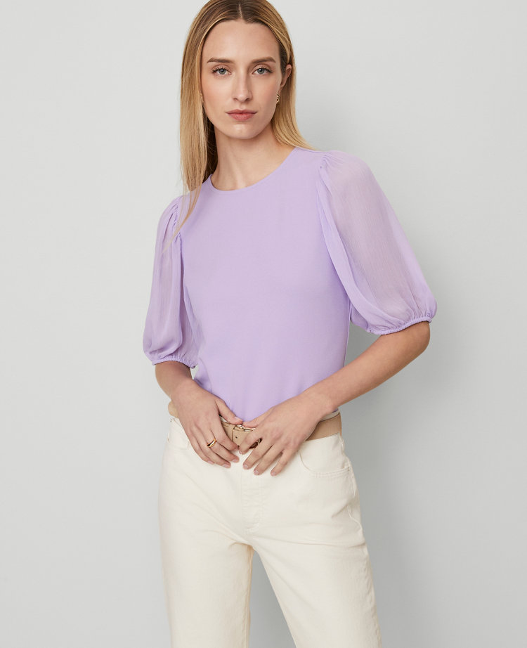 Mixed Media Pleated Sleeve Top carousel Product Image 1