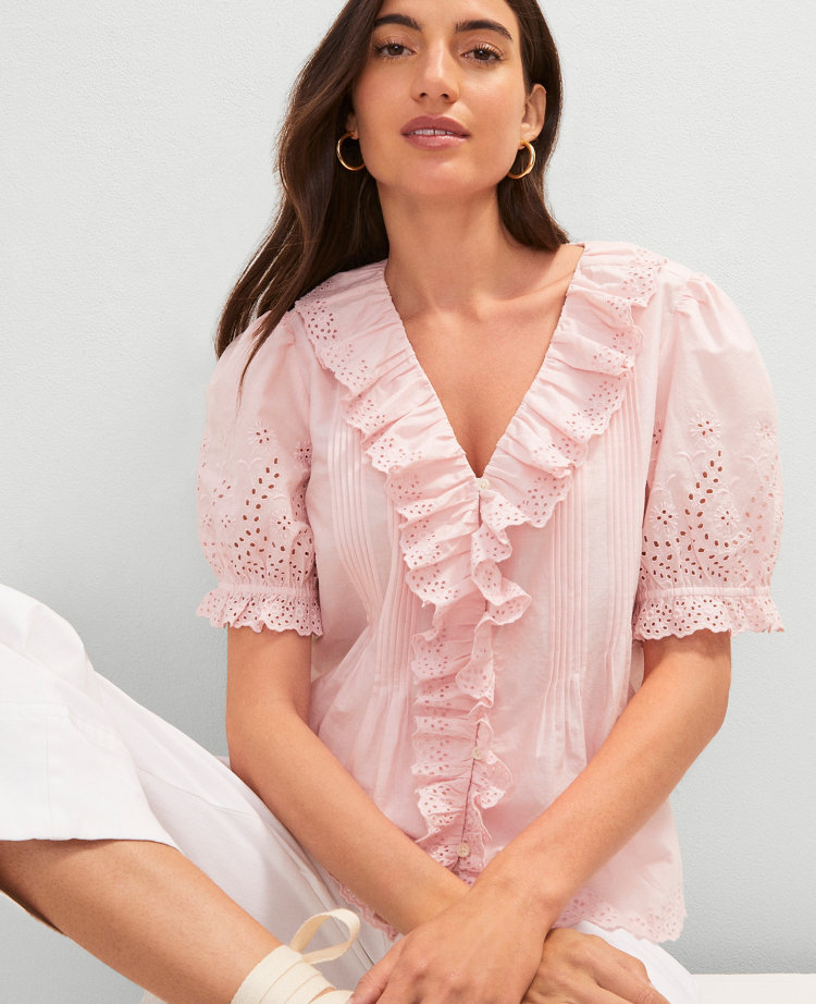 Weekend Collection Embroidered Ruffle Top