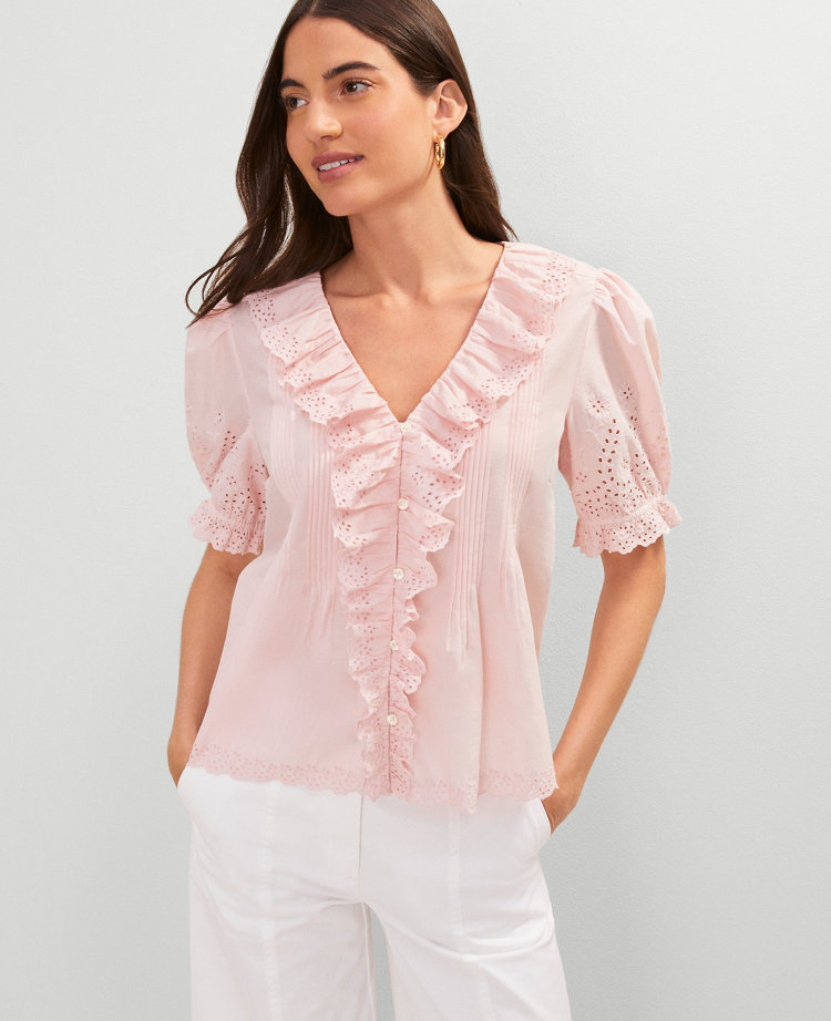Weekend Collection Embroidered Ruffle Top
