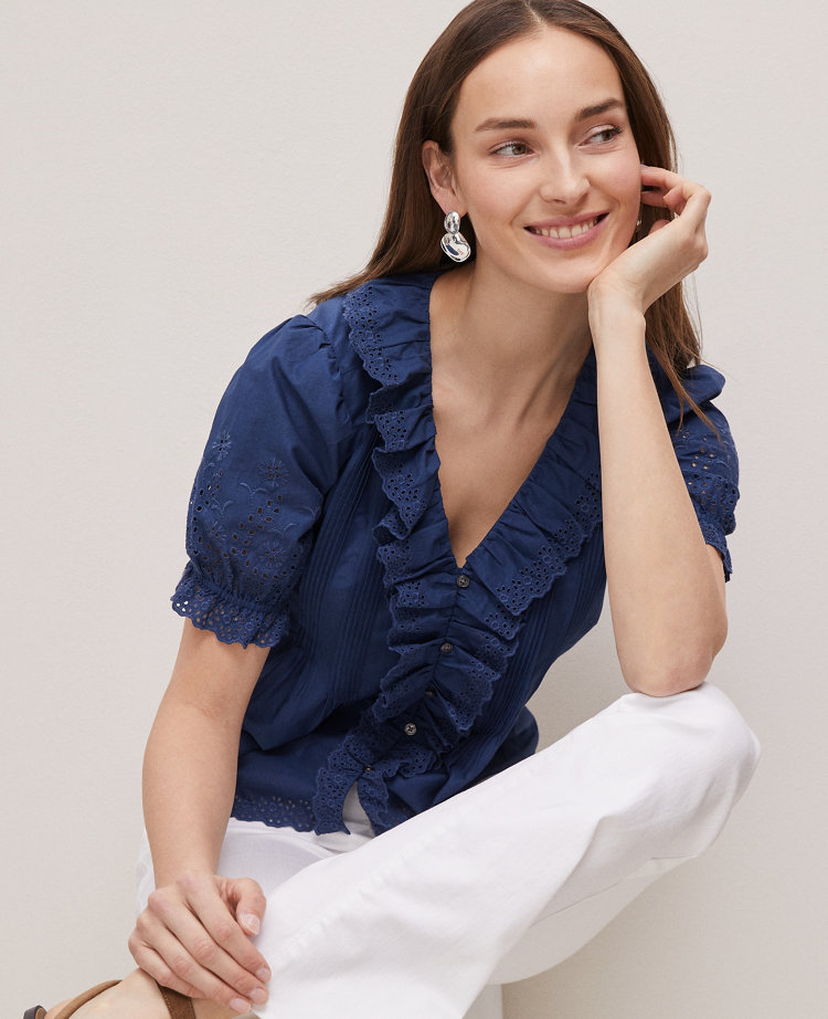 Weekend Collection Embroidered Ruffle Top