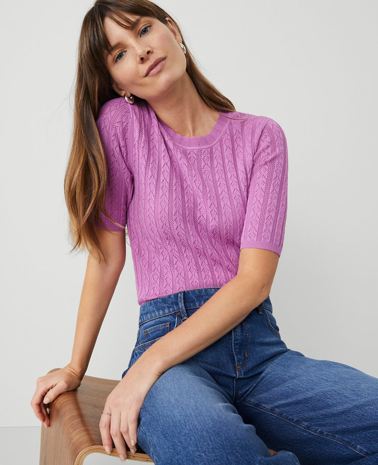 Petite Scalloped Pointelle Sweater