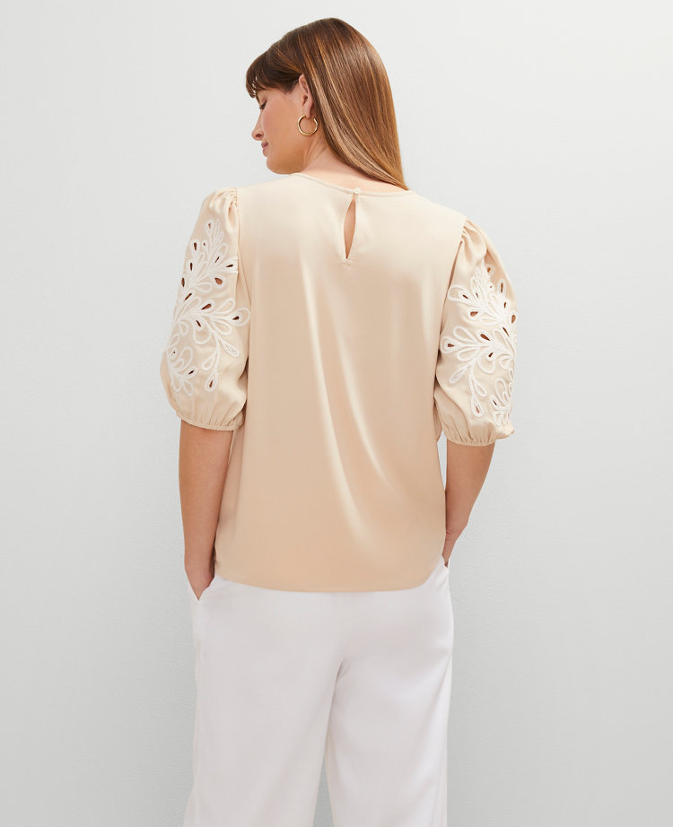Embroidered Puff Sleeve Top