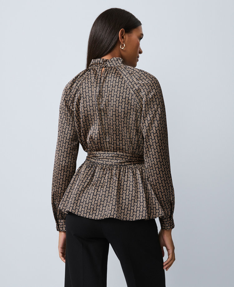 Chain Link Print Tie Waist Blouse
