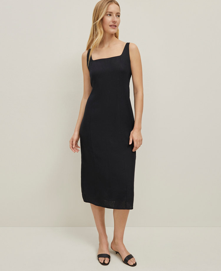 Petite Linen-Blend Square Neck Sheath Dress