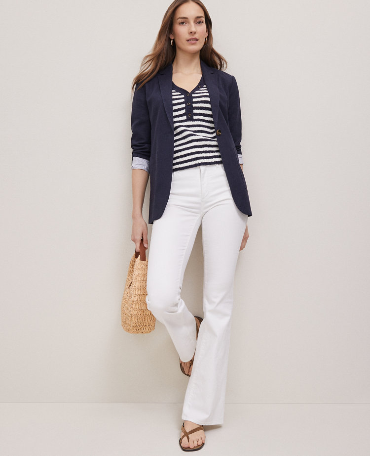 Weekend Collection Striped Bouclé Henley Sweater