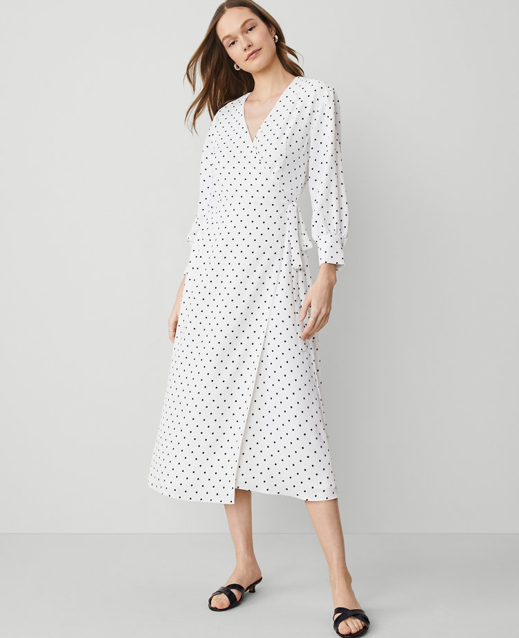 Petite Dotted Wrap Midi Dress