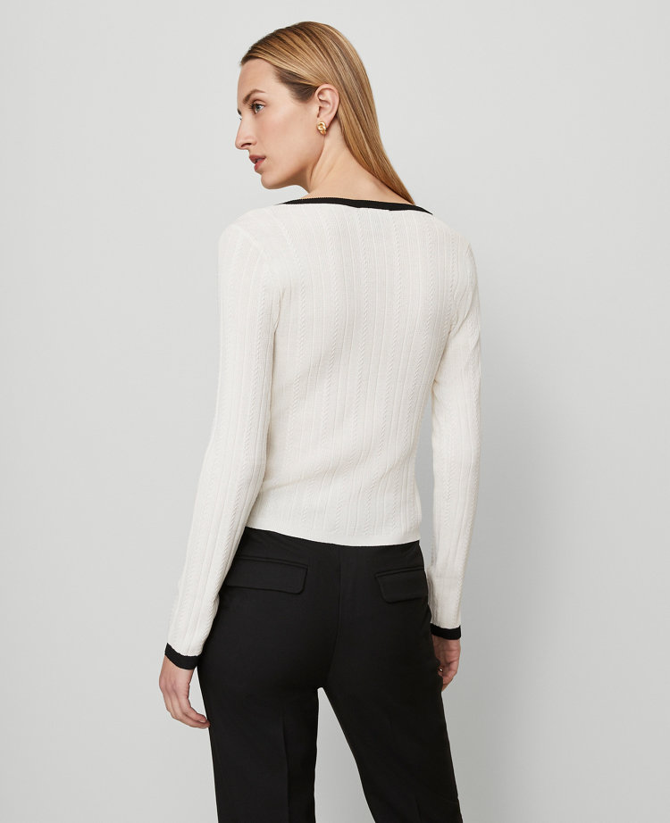 Ann Taylor Contrast Trim Cardigan In White