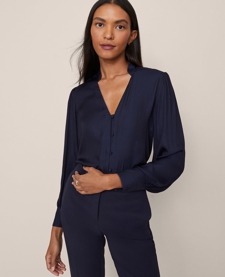 Ann Taylor V-Neck Popover Top Women's