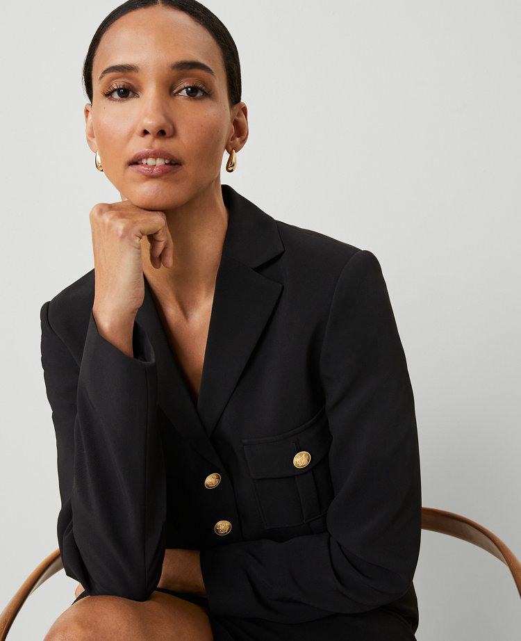The Petite Military Blazer Jacket in Fluid Crepe