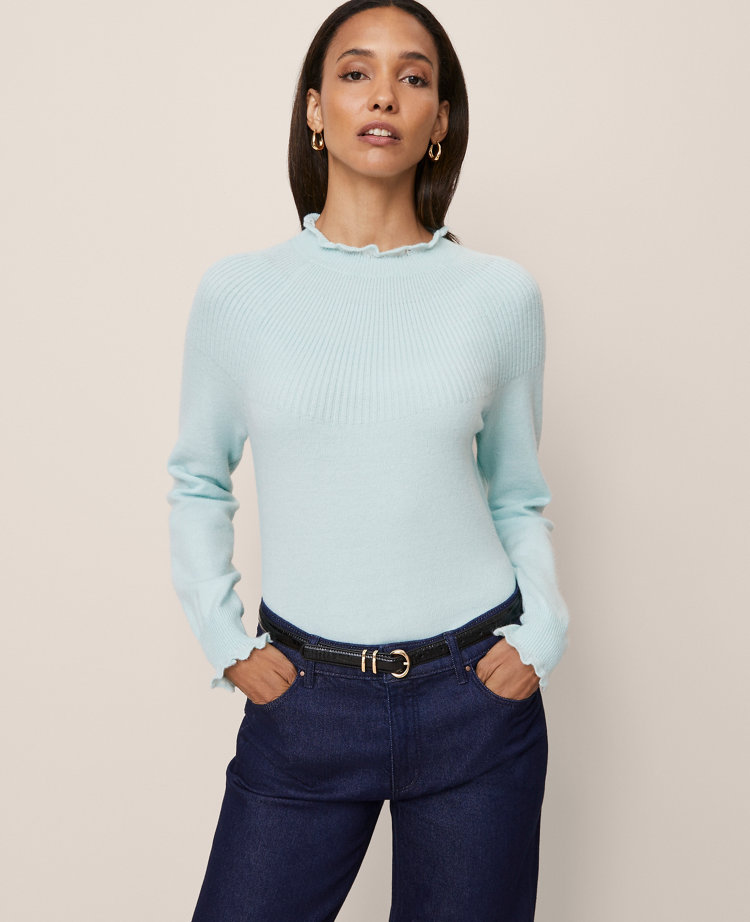 Ann Taylor Ruffle Trimmed Mock Neck Sweater
