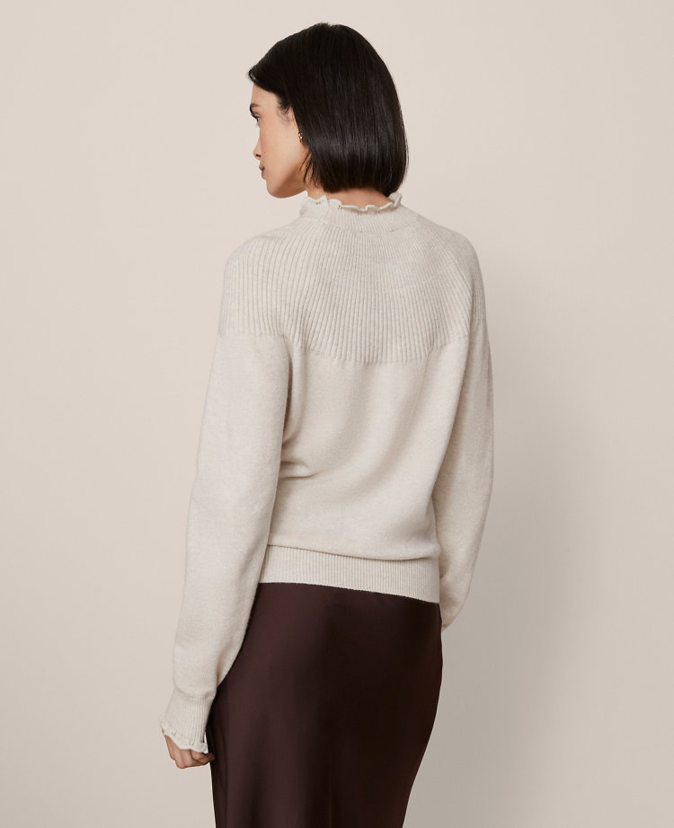 Ann Taylor Ruffle Trimmed Mock Neck Sweater