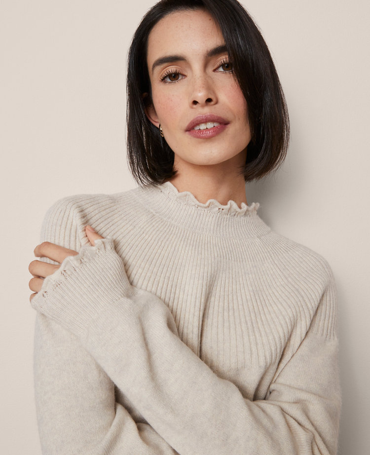 Ann Taylor Ruffle Trimmed Mock Neck Sweater