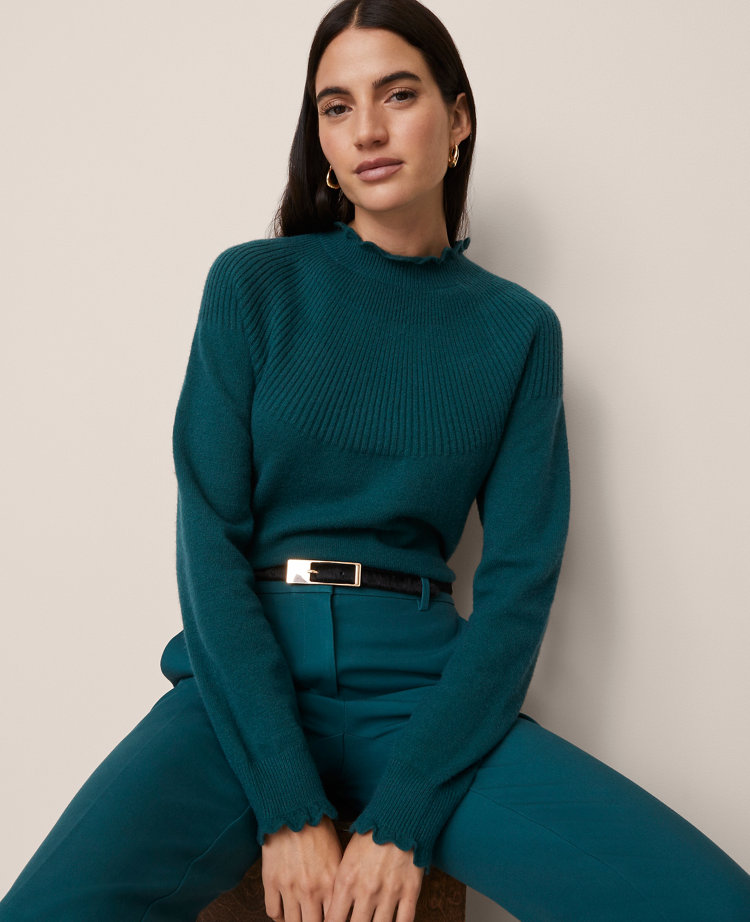 Ann Taylor Ruffle Trimmed Mock Neck Sweater