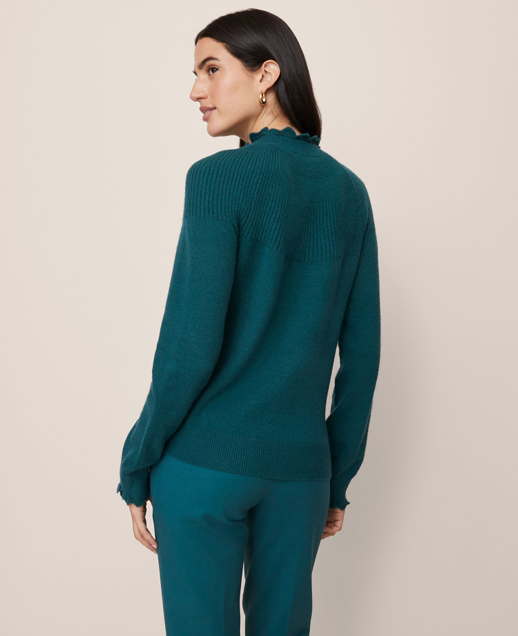Ann Taylor Ruffle Trimmed Mock Neck Sweater