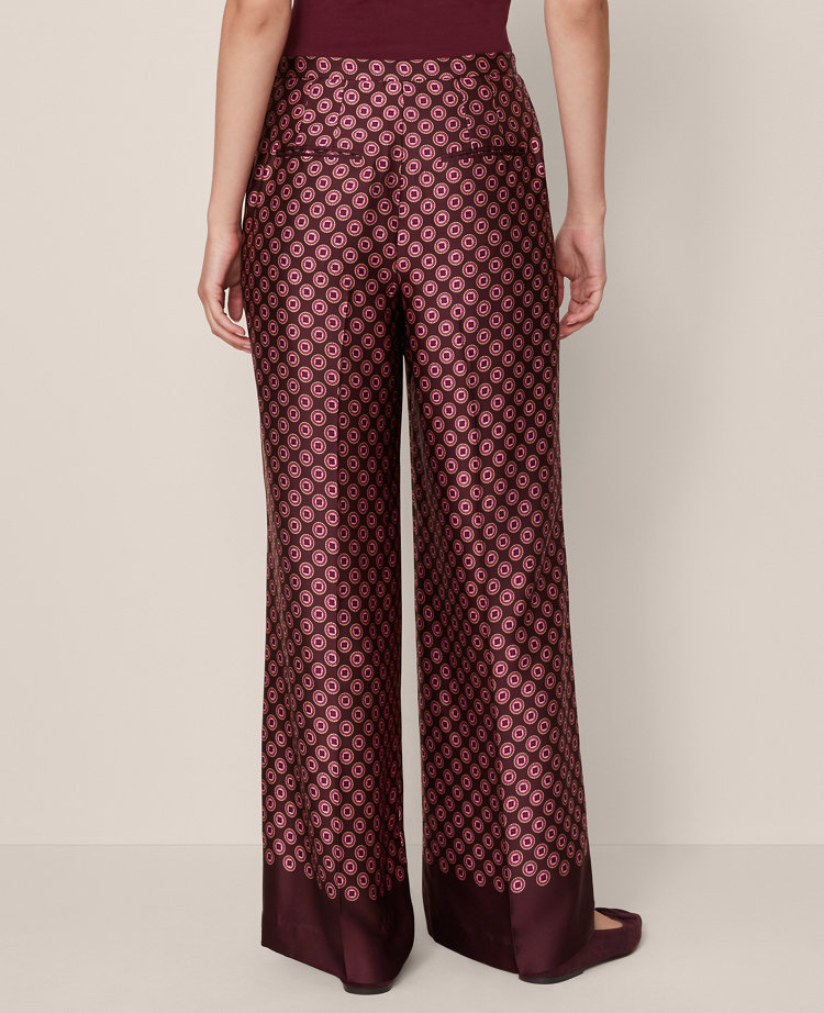 Ann Taylor The Wide-Leg Pant Satin Geo Print Poised Plum Women's