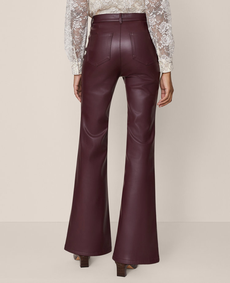 Ann Taylor The Faux Leather Flare Pant Size 2 Poised Plum Women's