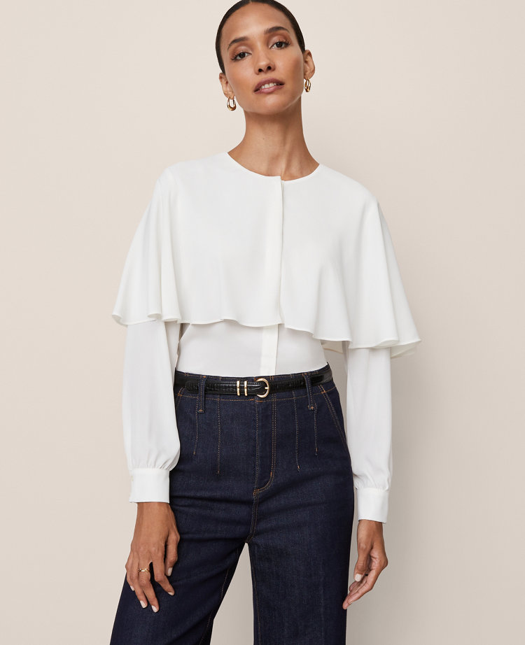 Ann Taylor Capelet Overlay Blouse In White