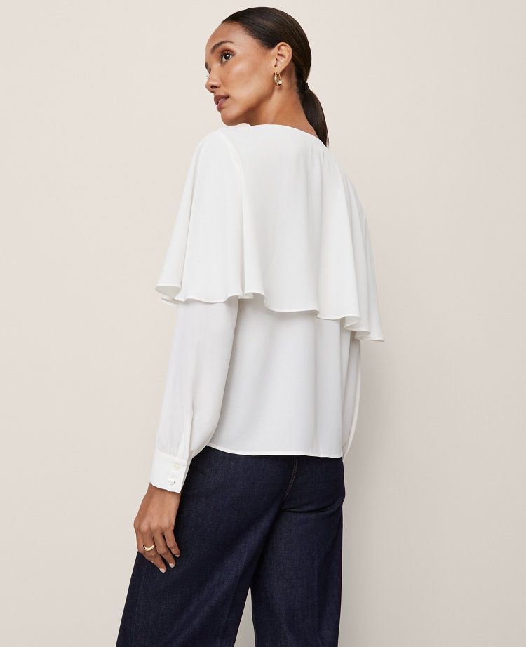 Ann Taylor Capelet Overlay Blouse In White