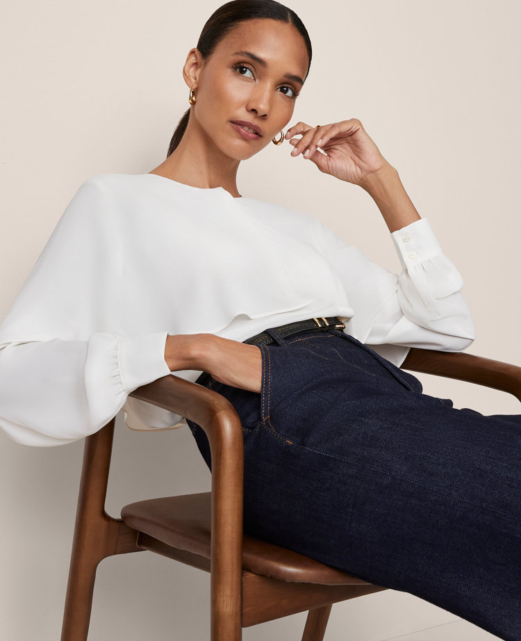 Ann Taylor Capelet Overlay Blouse In White