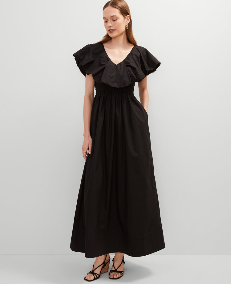 Ruffle Collar Maxi Flare Dress