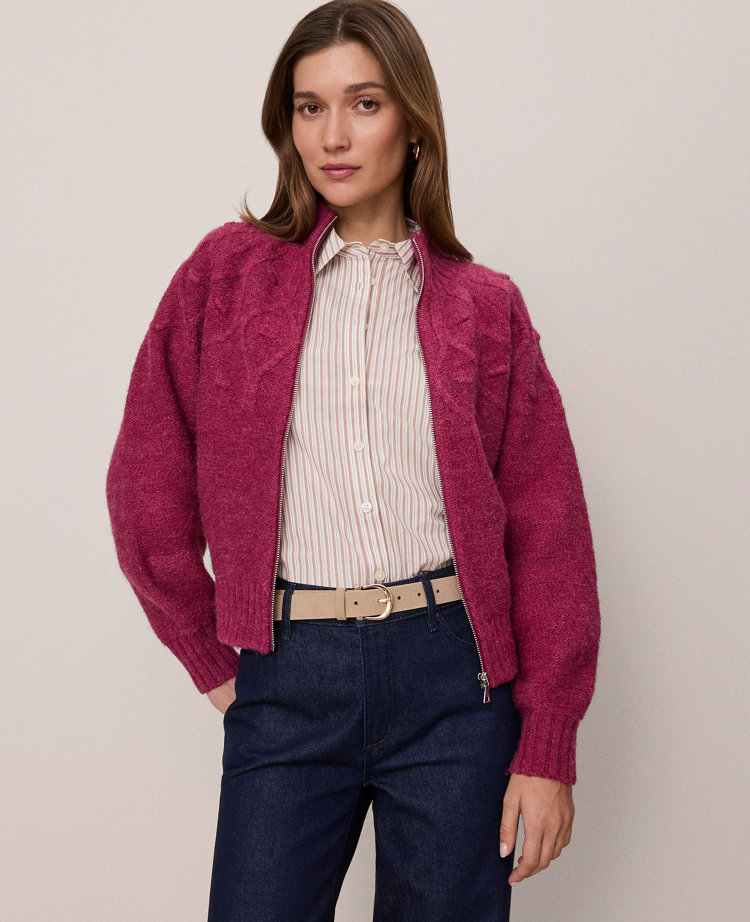 Weekend Collection Cable Bomber Sweater Jacket