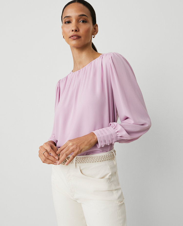 Mixed Media Pleated Cuff Top