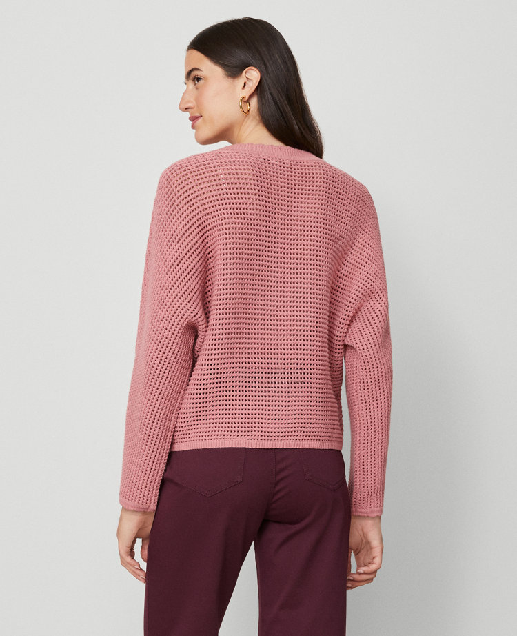 Ann Taylor Weekend Collection Open Stitch Scalloped Sweater In Pink