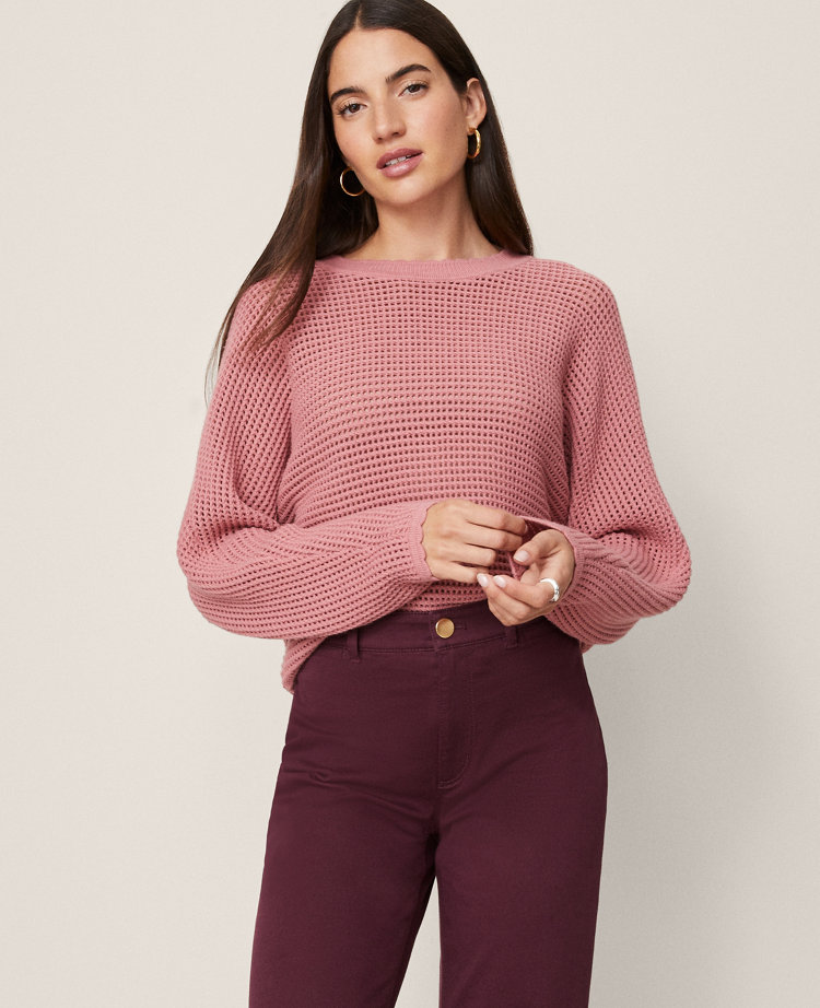 Ann Taylor Weekend Collection Open Stitch Scalloped Sweater In Pink