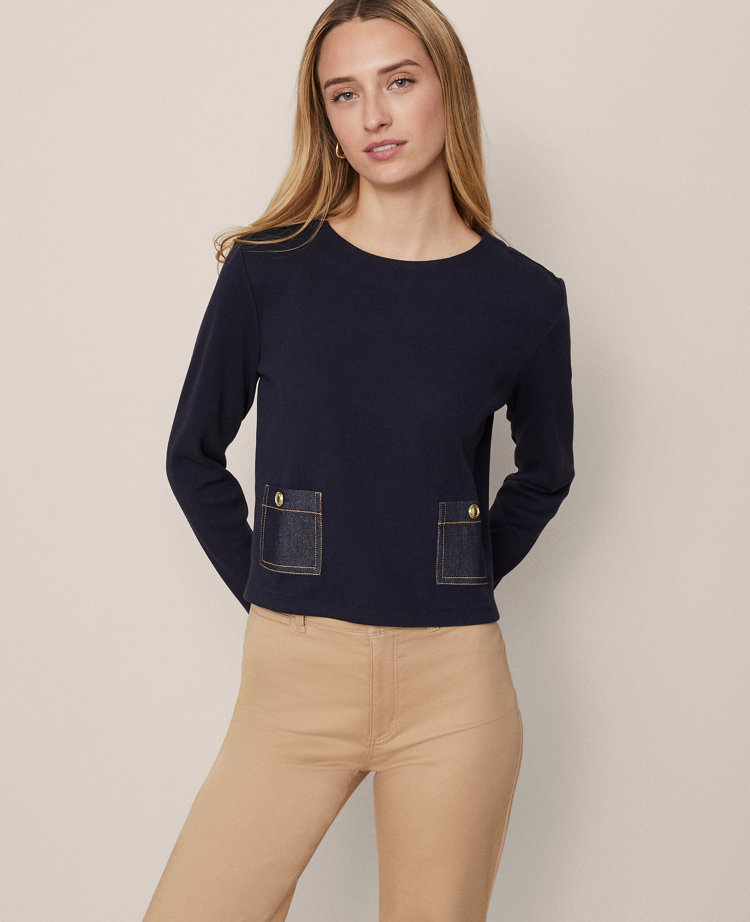 Weekend Collection Denim Patch Pocket Pullover