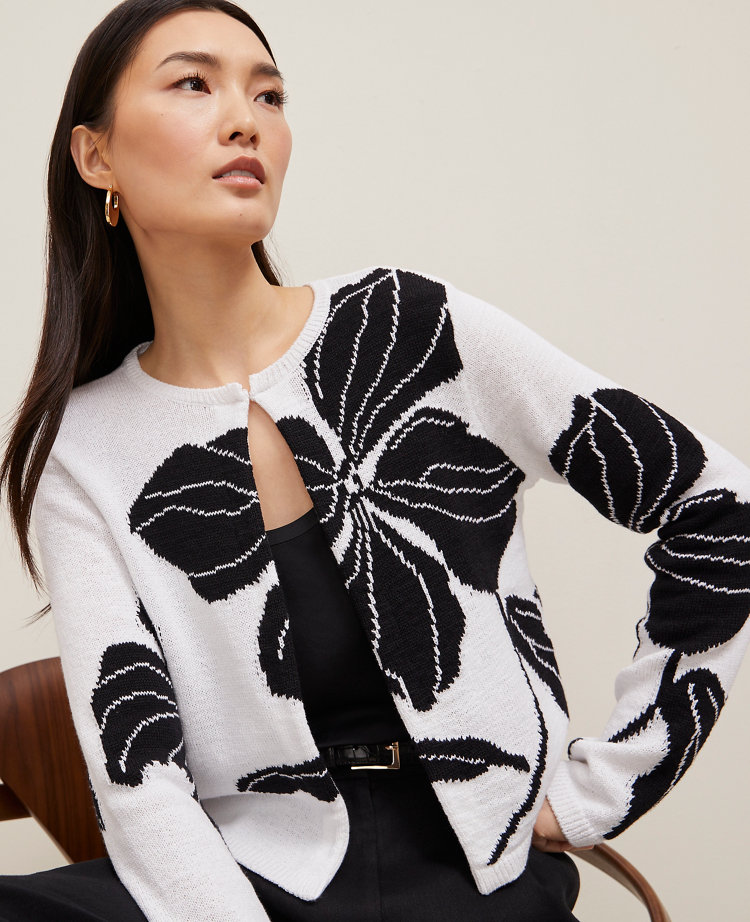 Petite Floral Jacquard Open Cardigan