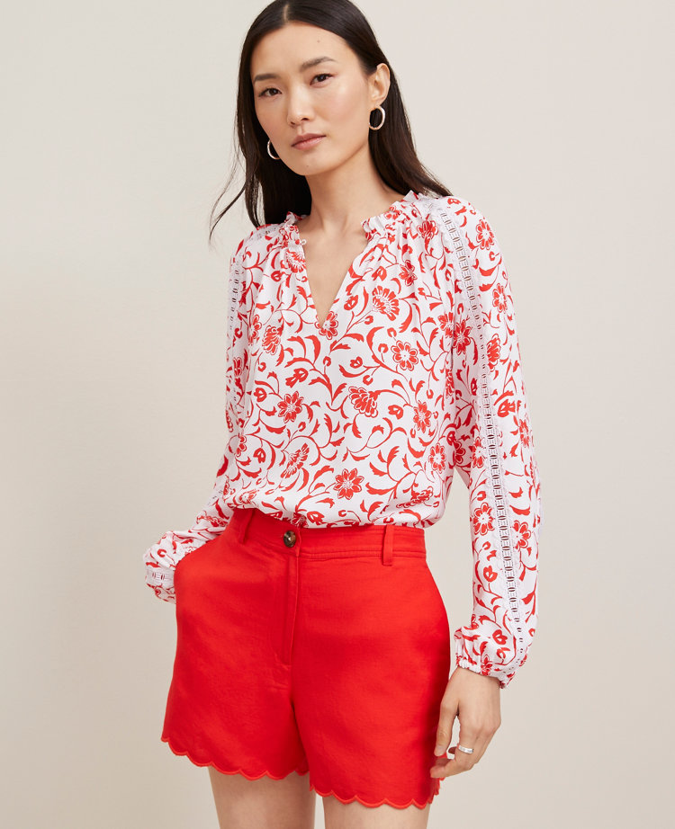 Floral Lace Sleeve Mixed Media Top