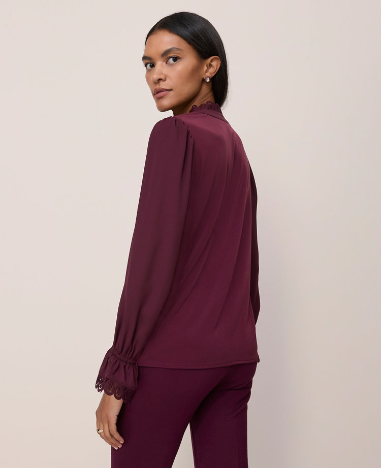 Ann Taylor Lace Ruffle Trim Blouse In Brown