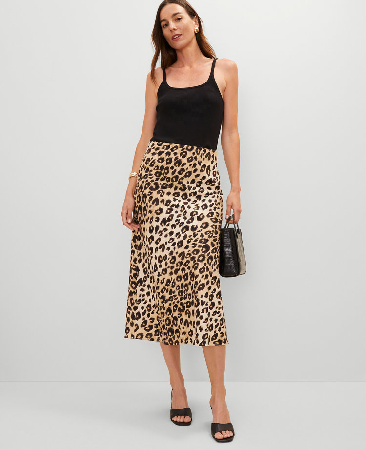 Animal Print Bias Midi Slip Skirt