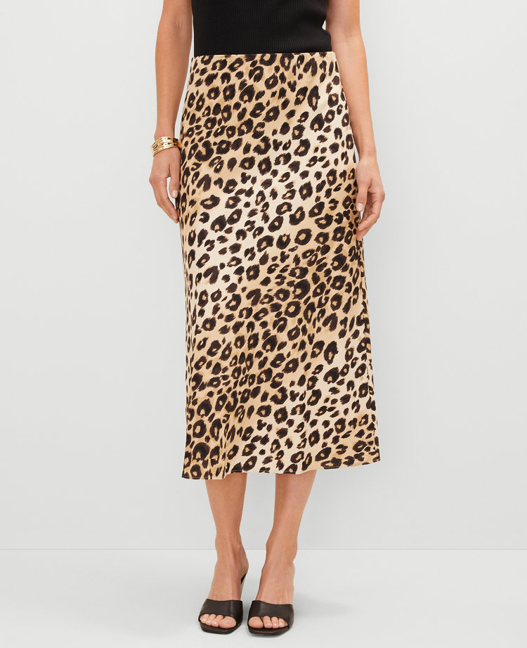 Animal Print Bias Midi Slip Skirt