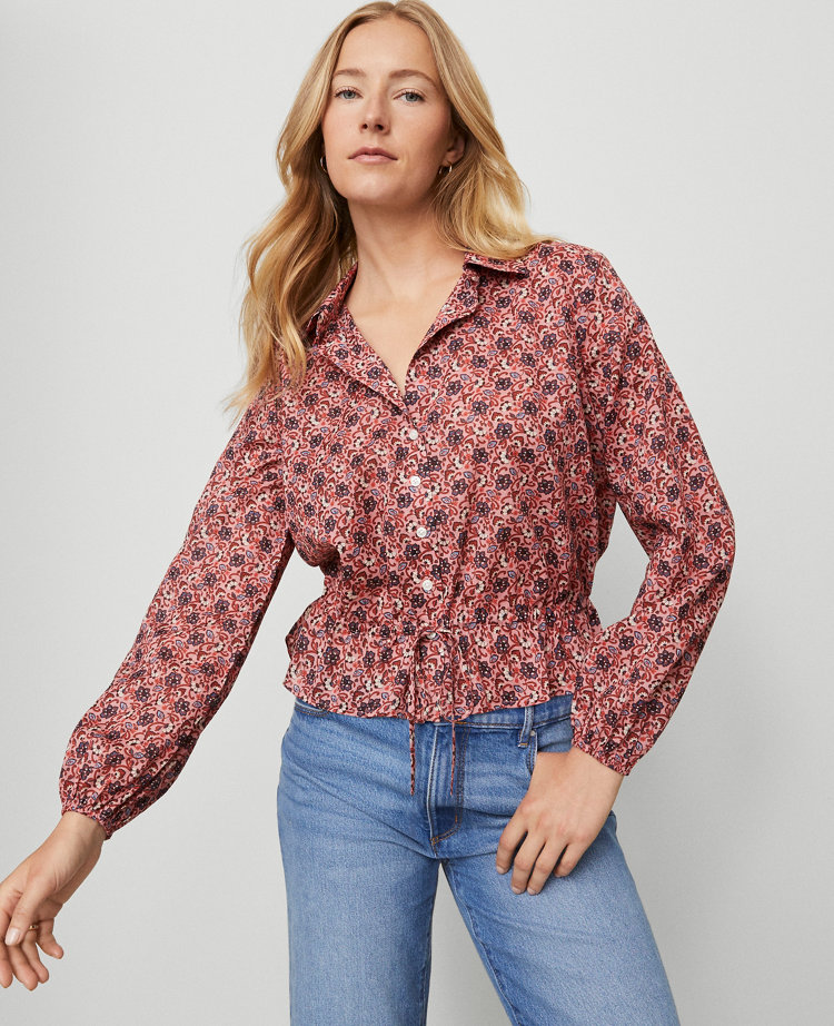Weekend Collection Floral Tie Waist Popover