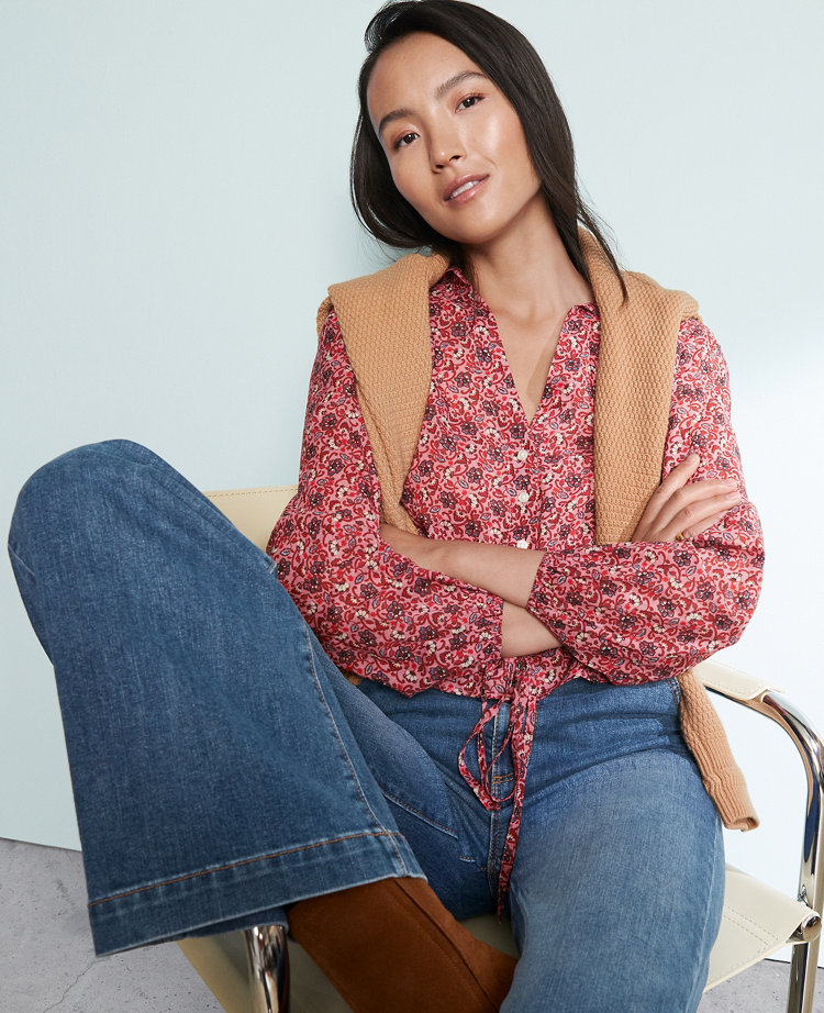 Weekend Collection Floral Tie Waist Popover