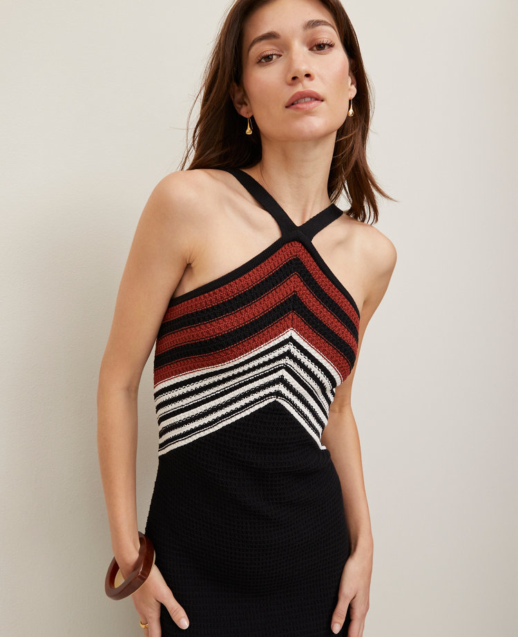 Petite Crochet Halter Sweater Dress